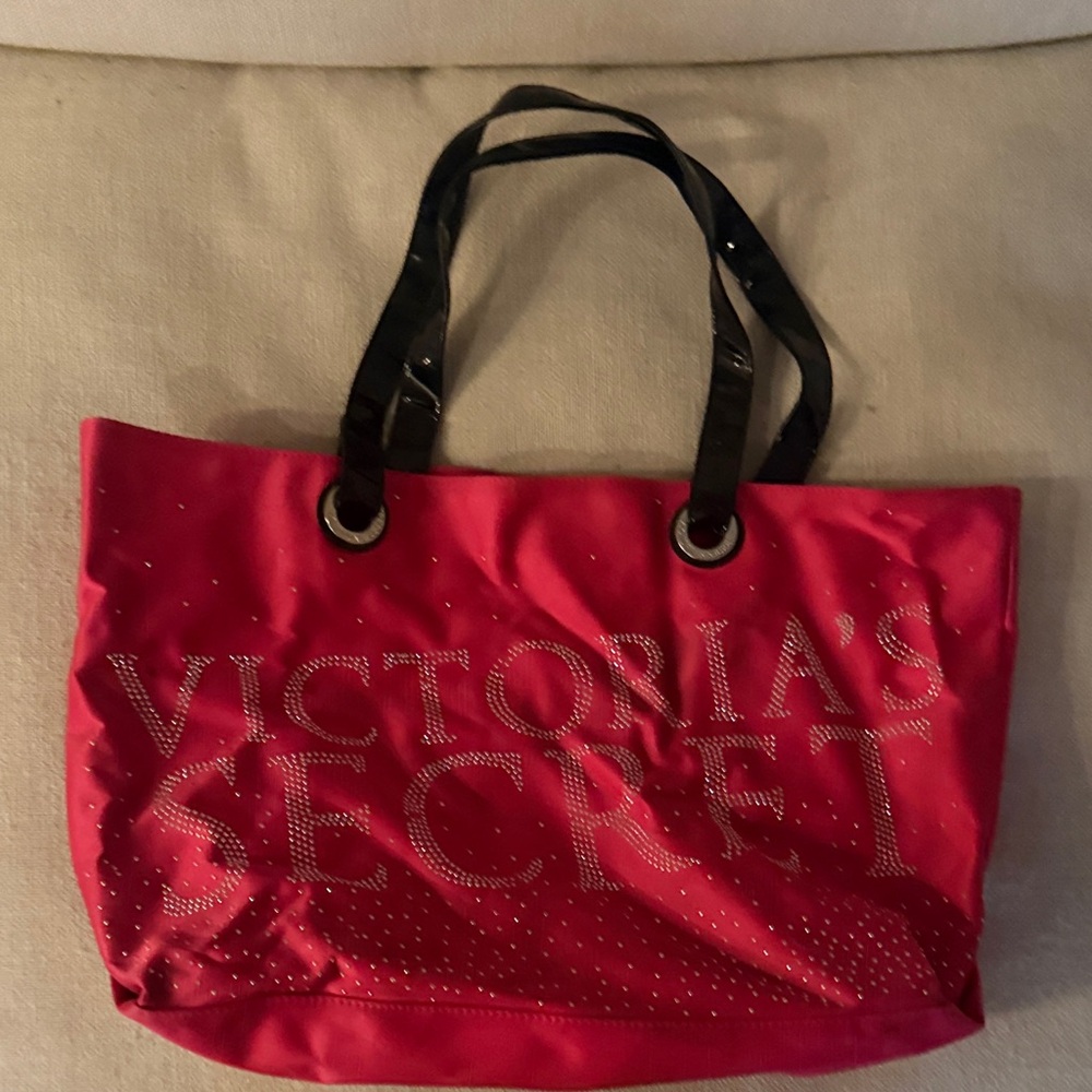 Victoria's Secret Vibrant Red Tote with Black Handles